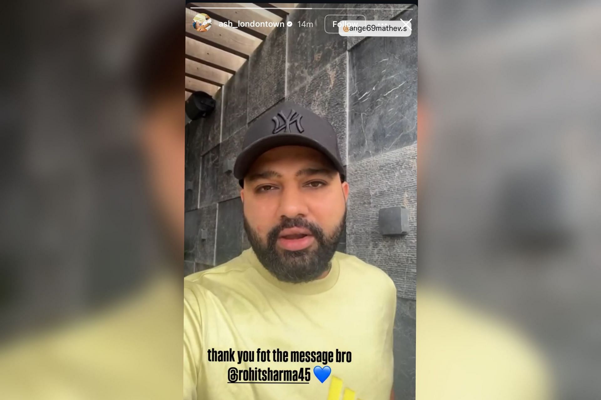 Rohit Sharma shares heartfelt message for Angelo Mathews (Image via Instagram-@ash_londontown)